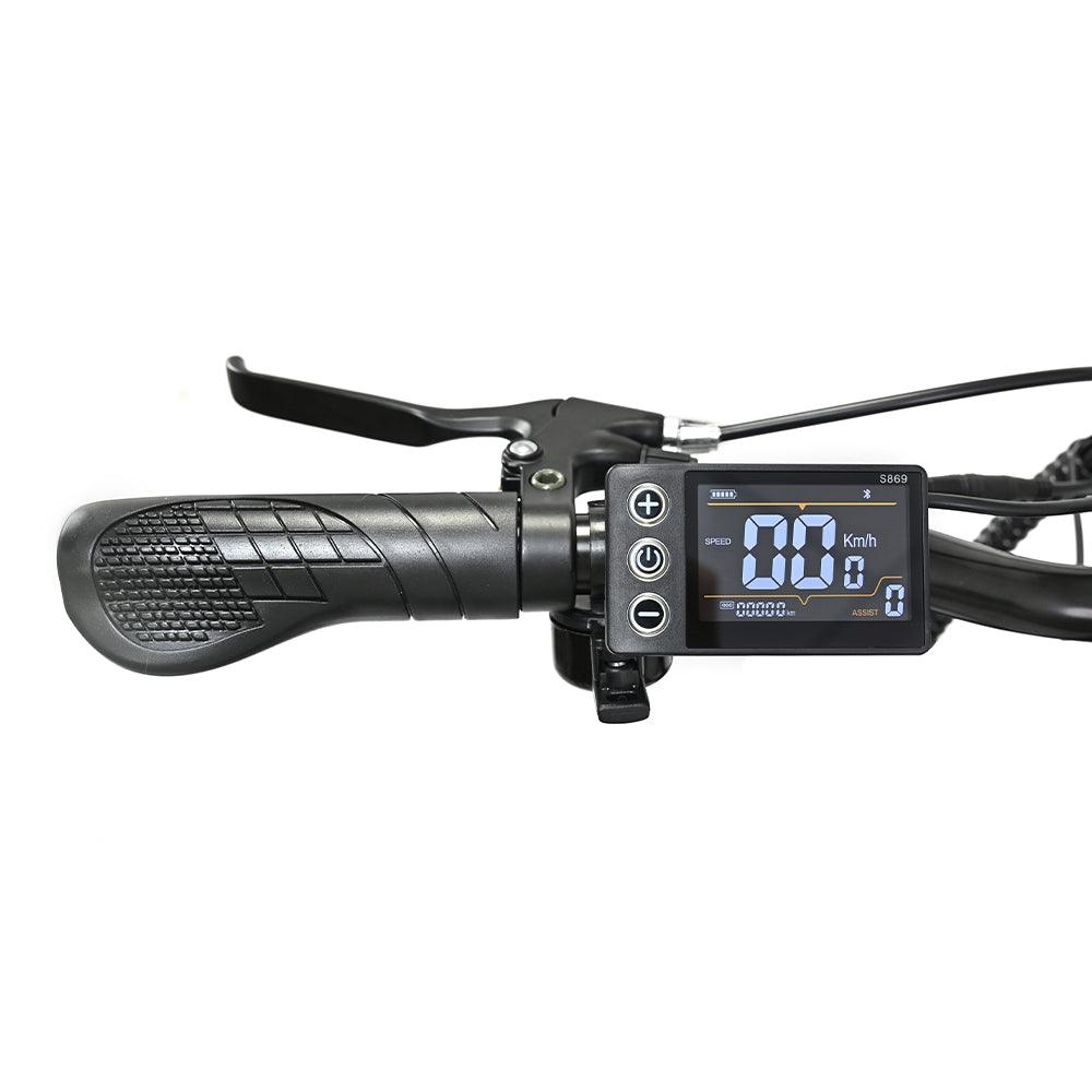 handlebar with a LCD screen display on it