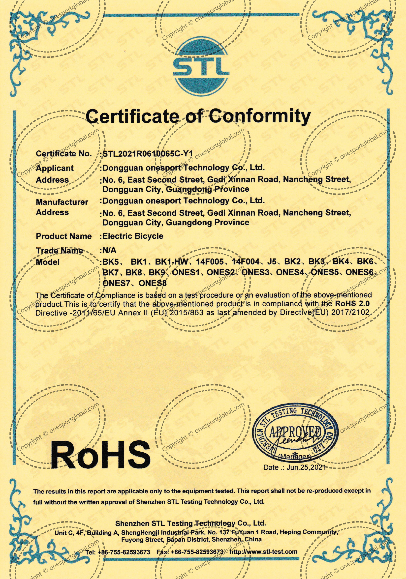 CE Certificate of Conformity