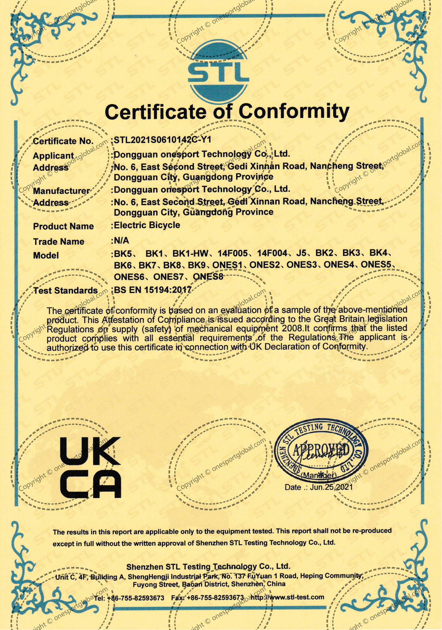 CE Certificate of Conformity
