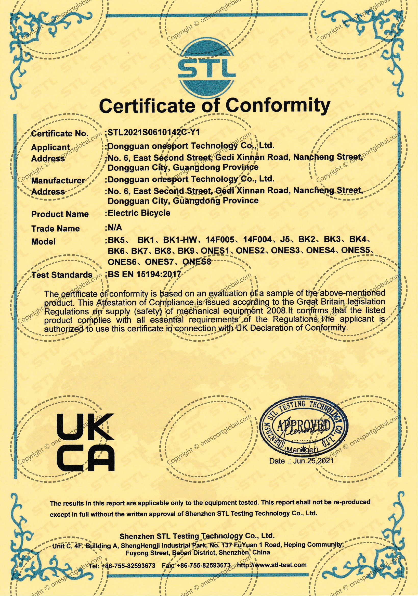 CE Certificate of Conformity
