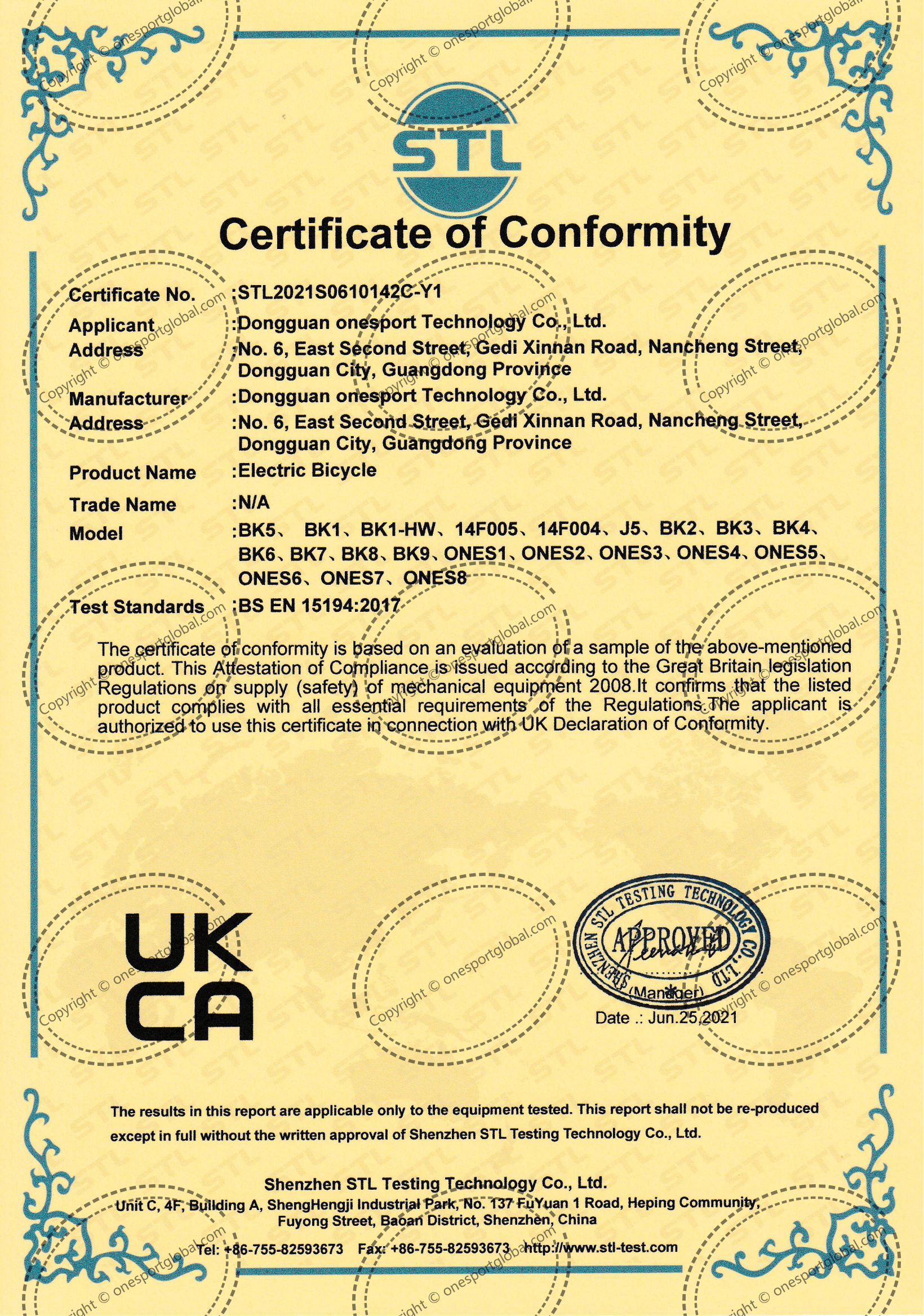 CE Certificate of Conformity